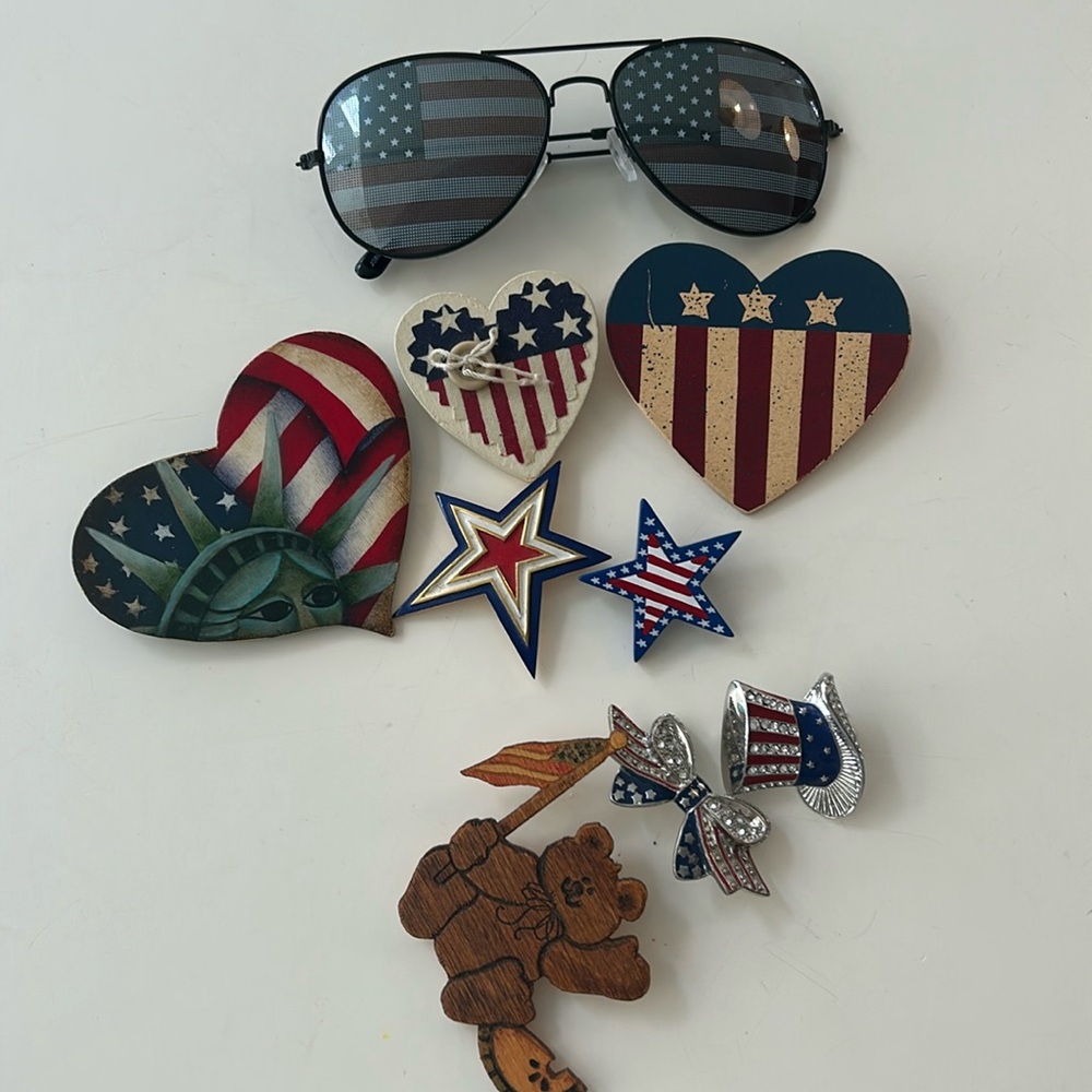 Patriotic pins and sunglasses